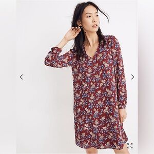 Madewell Burgundy Floral Long Sleeved Button Back Dress